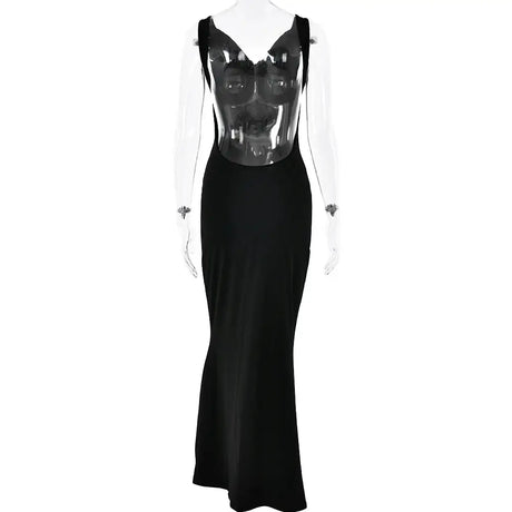 Sibybo Fashion Elegance Sleeveless Backless Long Dress Basics Solid Color Skinny Robe 2024 Temperament Women Club Party Dresses - Lootquake