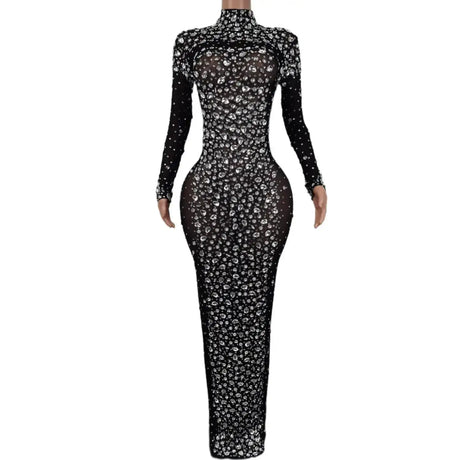 Sexy Party Banquet Evening Dresses Women Sparkly Rhinestone Long Dress Nightclub Singer Stage Costume Festival Clothing Cuixing - Lootquake