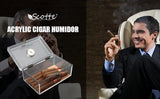 Boîte à cigares Scotte en acrylique avec hygromètre et humidificateur pour 20 cigares. Comprend un coupe-cigare et des accessoires pour perforer les cigares.