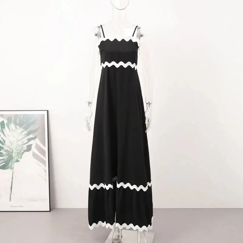 Striped Contrasting Colors Long Dress Women Spaghetti Strap High Waist Backless Party Evening Dresses Female Sleeveless Spring - Lootquake