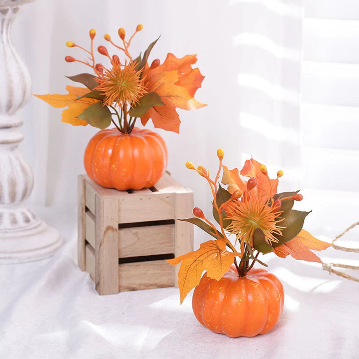 Halloween Pumpkin Decor with Artificial Flowers  Party, Spooky Fall Home Decorations, Faux Floral Arrangement Gift