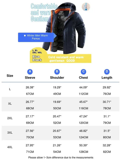 Winter Men Long Snow Hooded Parkas Man Mountain Ski Thermal Coats Men -30 Degree Thicken Windbreaker Down Padded Jacket Clothing - Lootquake