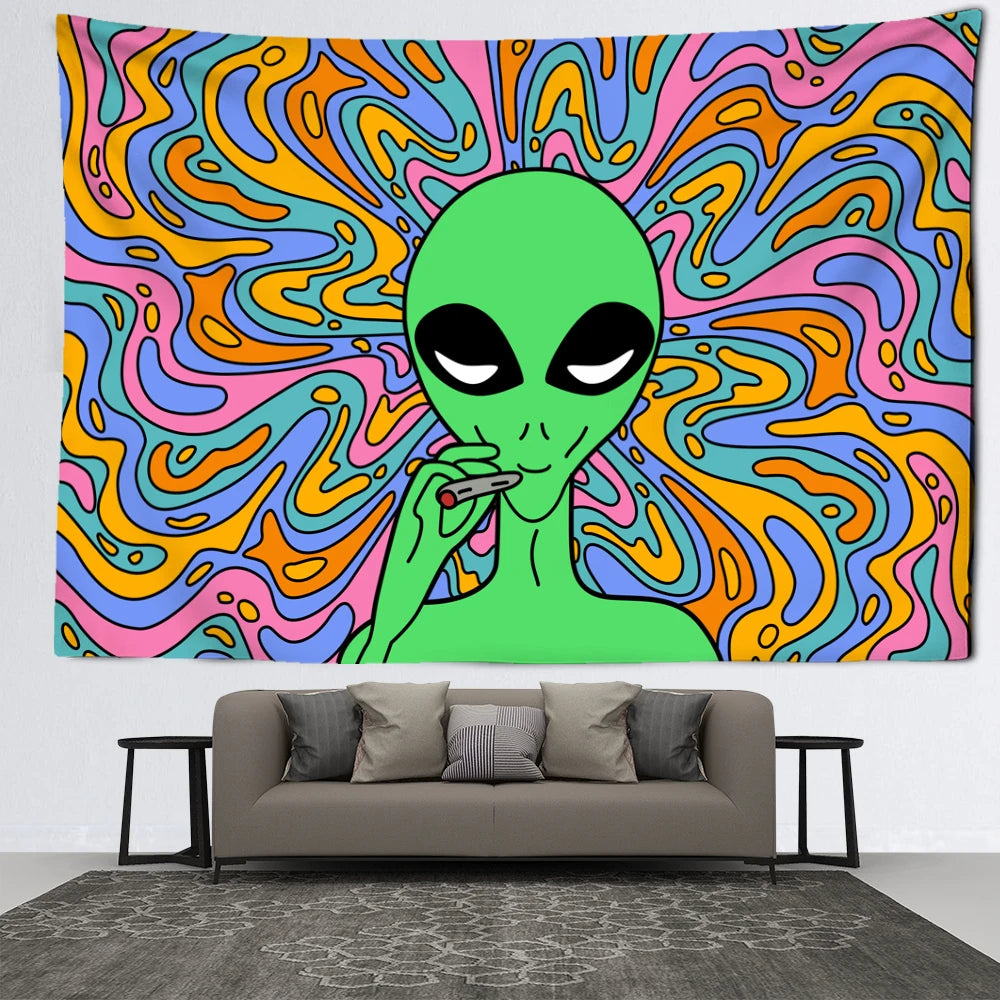 Psychedelic Vertigo Alien Tapestry Wall Hanging Abstract Hippie Tapies Witchcraft Mysterious Bohemian Dormitory Home Decor