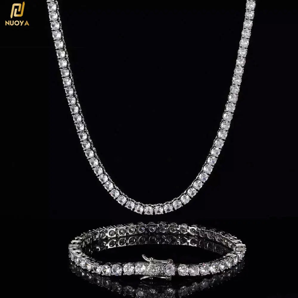 Hip Hop Jewelry Brass Setting CZ Tennis Chain Necklace Gold/Silver Color Iced Out AAAAA Cubic Zirconia Chain - Lootquake