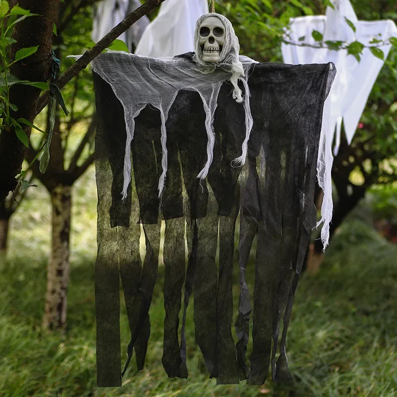 Halloween Decoration Hanging Ghost Skeleton Gauze Ghost Face Scary Pendant for Haunted House Decor, Patio Porch Skull Props