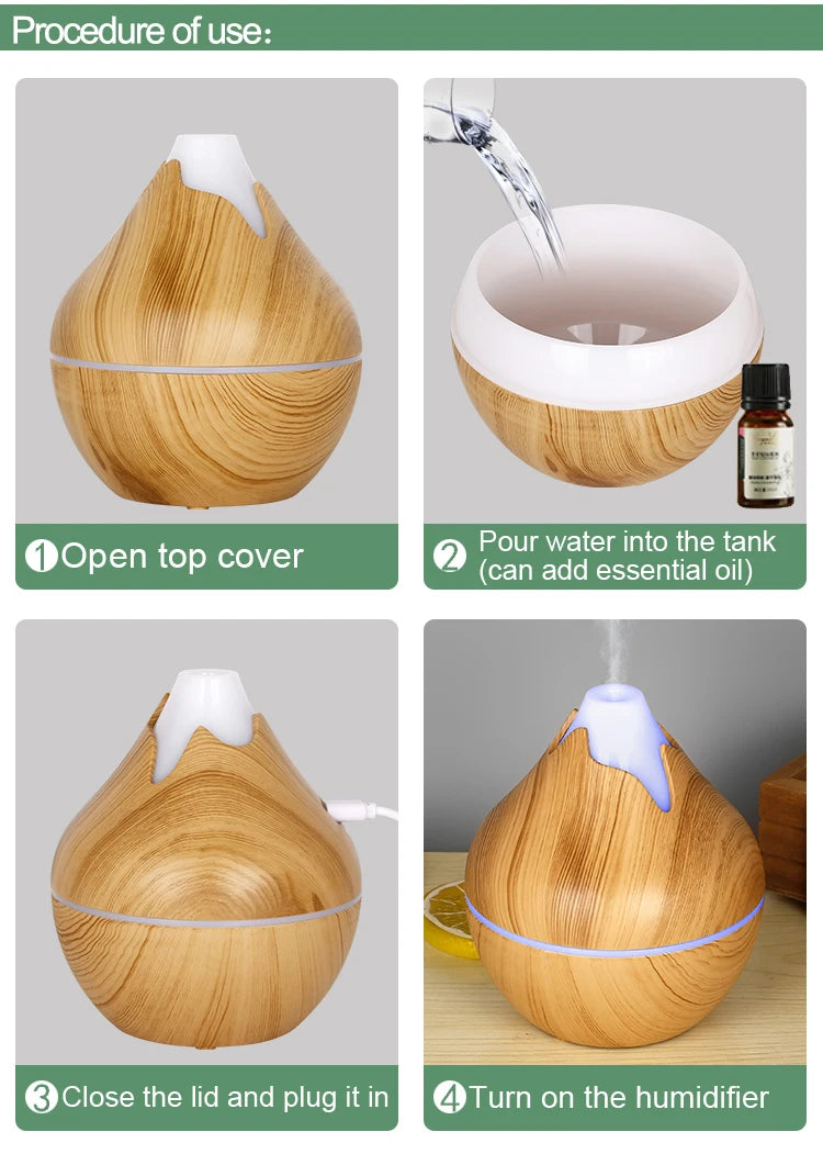 350ML USB aroma oil diffuser wood electric humidifier ultrasonic air humidifier mini aromatherapy LED light mist maker for home