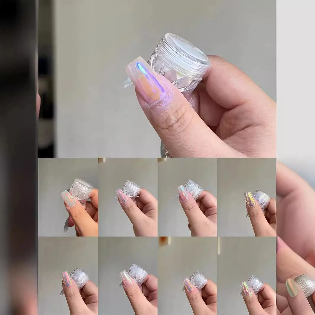 Moonlight Mirror Nails Powder Pearl White Nails Glitter Aurora Shining Pigment Chrome Dust Nail Art Supplies Decoration