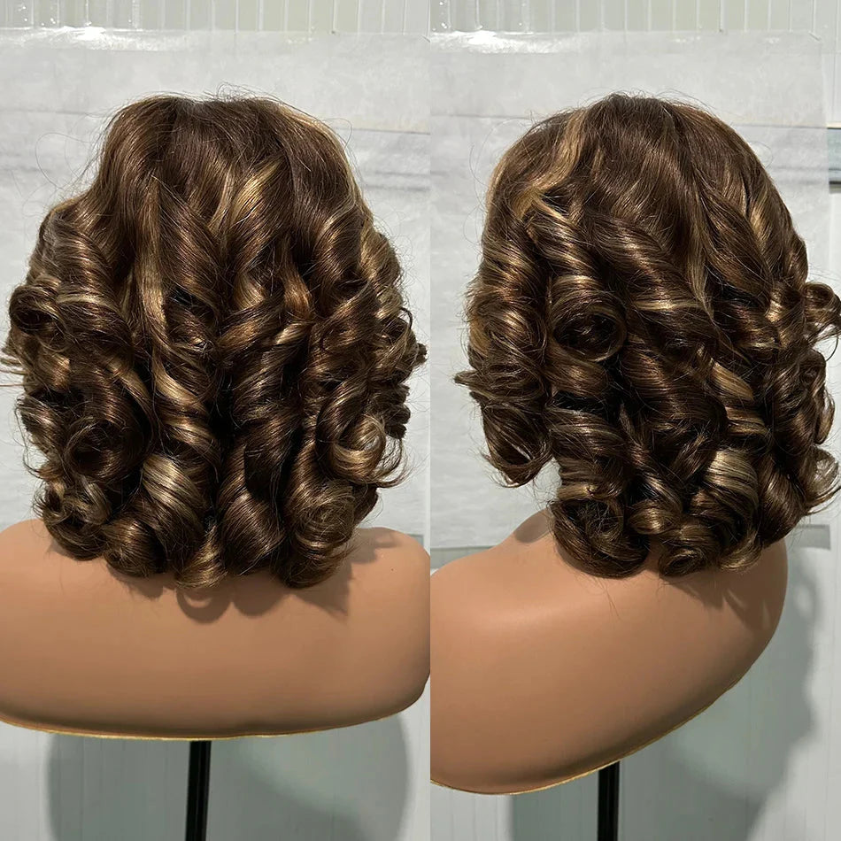 100% Human Hair | Highlight | Vietnamese | Bob | Bouncy | Loose | Curly | HD Lace Closure | Glueless Wigs | Human Hair | Ready To Wear