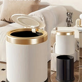1 fashionable circular top garbage bin with gold edge - durable, stylish storage essential household garbage basket
