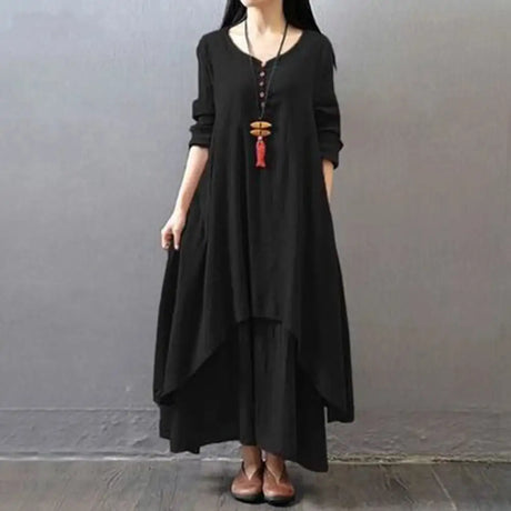 Women Elegant Linen White Dresses Bohemia Layering Vintage Robe Long Sleeve Loose Long Dress Female Autumn Vestidos - Lootquake