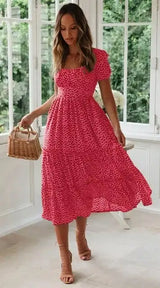 Summer Women Beach Sweet Dresses Vintage Vintage Print Puff Sleeve Casual Square Collar Floral Maxi Long Dress Festa Vestidos - Lootquake