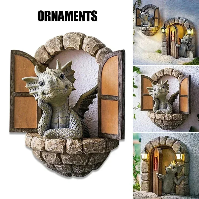 Escultura gigante de resina con forma de dragón para césped, estatua creativa de dragón de fantasía gótica, estatua artística para jardín, patio, decoración de jardín