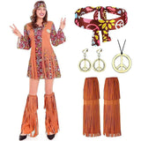 Halloween Disco Dress 70s 60s Hippie Cosplay Costume Set 70s DJ Dis Cos Outfits Women Suits Accessories for Women Men
