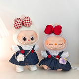 Labubu Doll Clothes & Accessories Denim Skirt With Red Bow Headband Set Trendy Outfits for Labubu Collectibles - Lootquake
