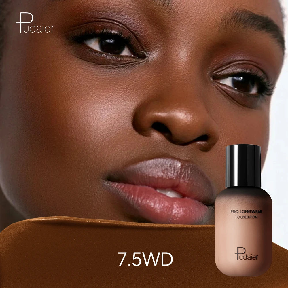Base de maquillaje natural de larga duración Pudaier - Botella pequeña marrón, acabado mate, no pegajosa, textura cremosa, adecuada para todo tipo de piel