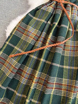 Autumn Winter Plaid Woolen Dress Women Vintage V Neck Sleeveless Long Dress With Belt Streetwear Sundress - Lootquake