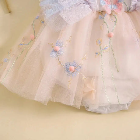 Pudcoco Baby Girl 2Piece Summer Set 3D Butterfly Flower Embroidery Fly Sleeve Mesh Romper Dress 3D Bow Headband Toddler Outfits - Lootquake