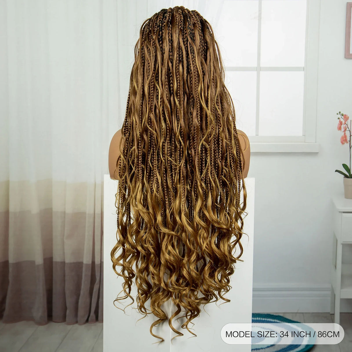 34" Boho Knotless Box Braids Wig | HD Full Lace | Ombre Braided Wig | Baby Hair | Synthetic Hair | Black Women