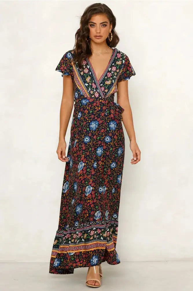 Vestido largo sexy con estampado de vacaciones de verano 2024 para mujer