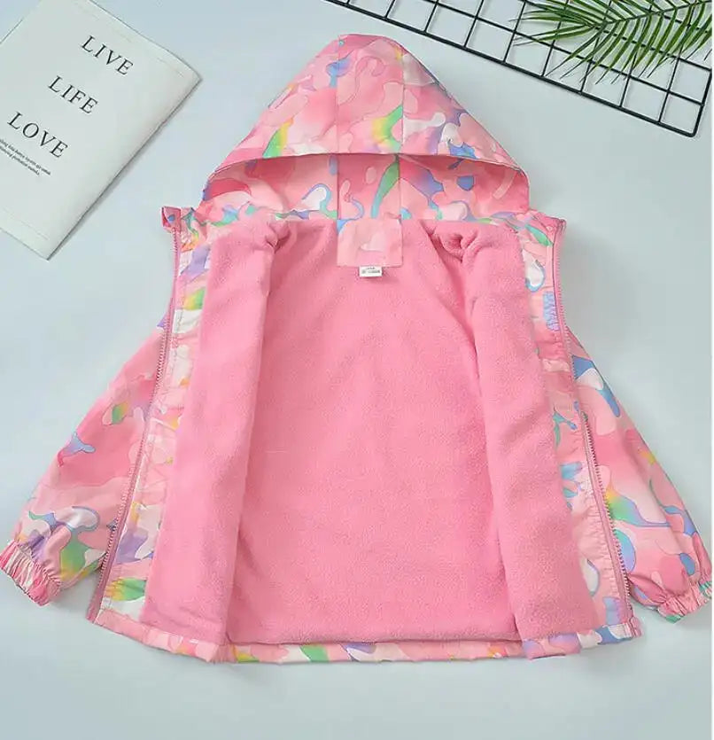 Girls Korean Polar Fleece Outdoor Jacket 4-12 Yrs Children's Autumn Winter Thickened Hooded Windbreaker Kids Girl's Fashion Coat