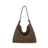 All-Match Chamois Matte Suede Cowhide Leather Tote | Large Capacity Designer Maillard Dressing Coffee Winter Ladies Handbag