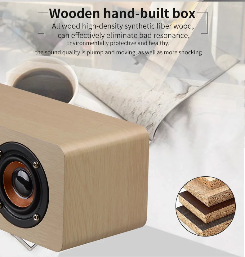 Altavoz Bluetooth de madera, portátil, inalámbrico, subwoofer, reloj, caja de sonido, ordenador de casa, barra de sonido de pared, estéreo HiFi, TF, AUX, disco U