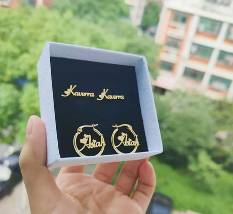 DUOYING Custom Nameplate Set Full Zircon Neckalce Bling Earrings Personalized Mini Hoop Stainless Steel For Kids Jewelry - Lootquake