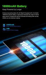 Tablette 14,1 pouces, version mondiale, non ouverte, Android 2025, 12 Go + 256 Go, 1920 x 1080, appels 4G, Wi-Fi 5G, 10 000 mAh