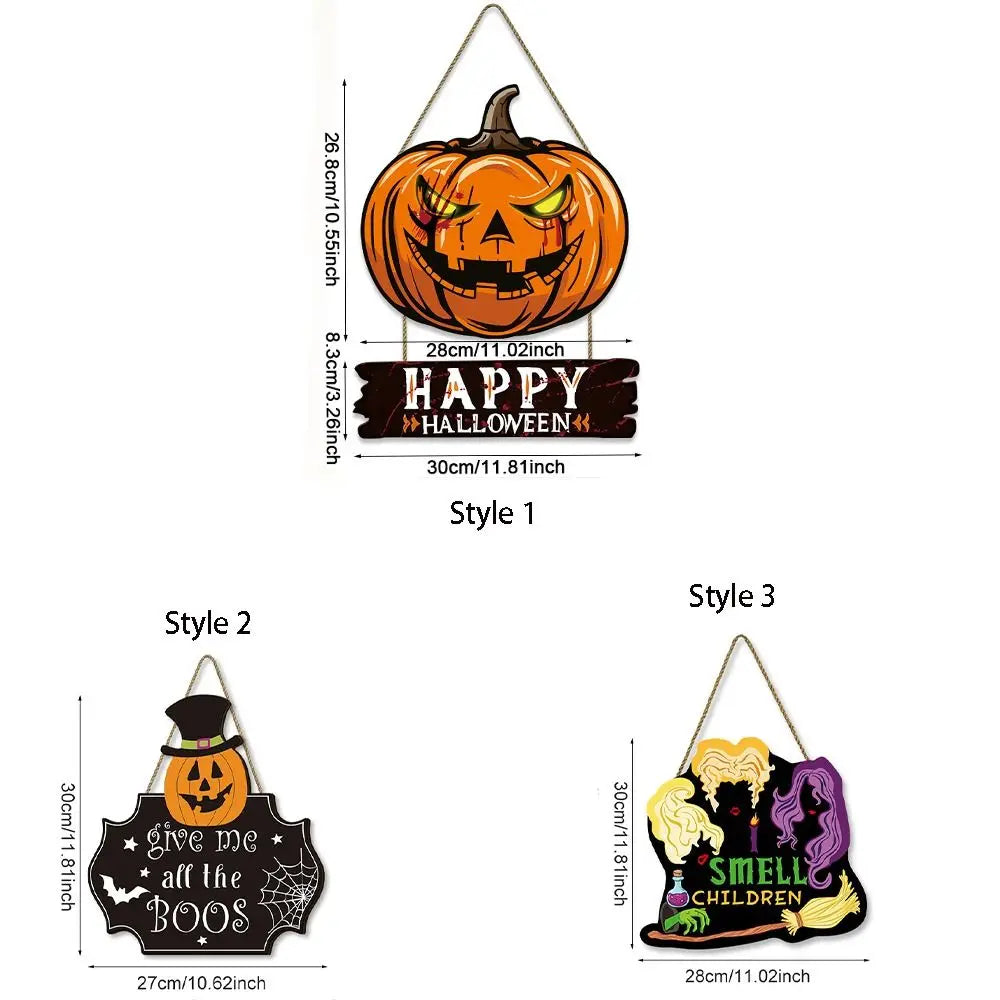 Party Decor Wooden Halloween Pumpkin Door Sign Funny Cute Pumpkin Hanger Wreath Cartoon Creative Door Hanging Pendant Kids