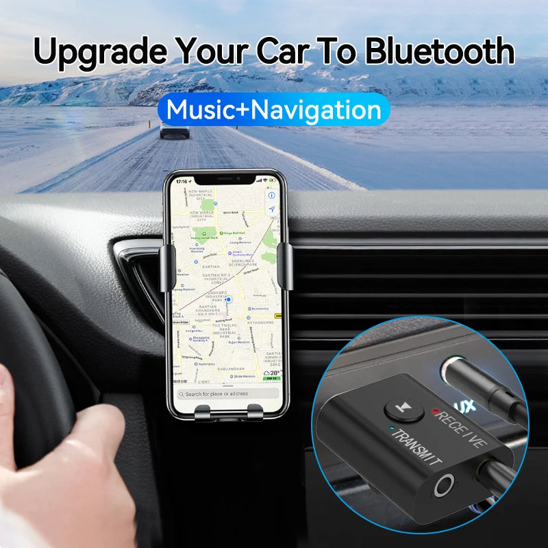 Receptor y transmisor de audio Bluetooth 5.0 2 en 1, adaptador inalámbrico de música estéreo con entrada AUX USB de 3,5 mm y micrófono para coche, altavoz, TV y PC.