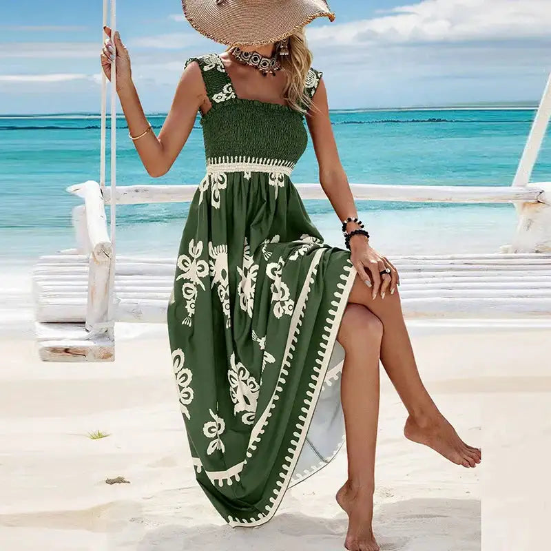 Vestido de verano para mujer, informal, sin mangas, corte A, largo, bohemio, informal, sin mangas, 2024