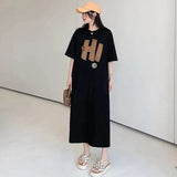 Vestido largo blanco con estampado Harajuku para mujer, ropa Y2K, informal, de manga corta y cuello redondo, moda coreana, vestidos sueltos de verano para mujer 2024