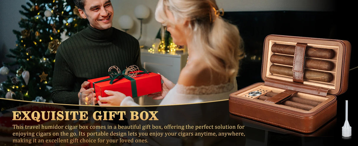 Cedar Wood Cigar Humidor Box with Humidifier and Hygrometer, Travel Cigar Case with Gift Box,Cigar Humidifier Box Holds 6 Cigars
