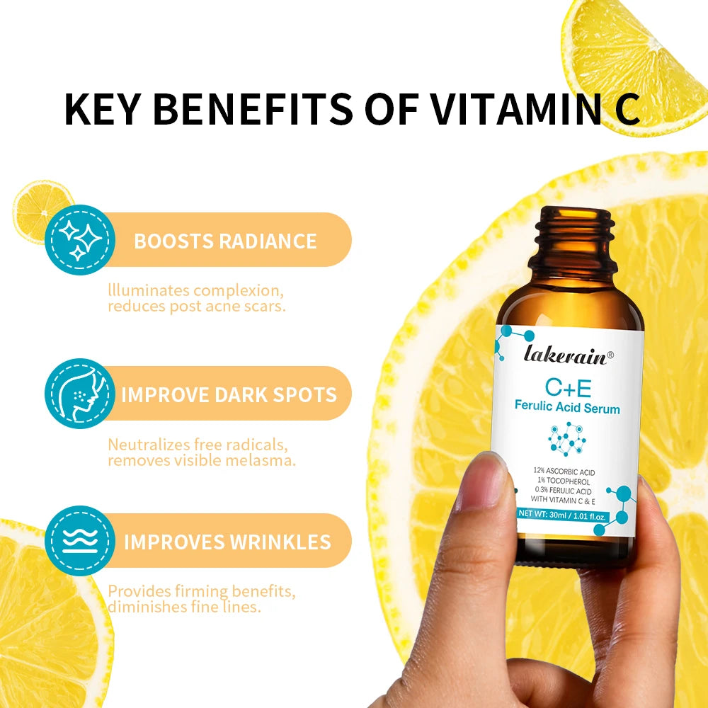 Suero facial con vitamina C, suero de vitamina CE con ácido ferúlico para mujeres, suero de vitamina E y ácido ferúlico, cuidado de la piel, suero de vitamina C para el rostro.