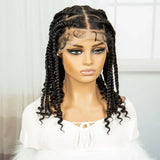 14" Short Braided Wig with Curly Ends | Knotless Box Braids | Full Lace Synthetic Wig for Black Women | Transparent Lace