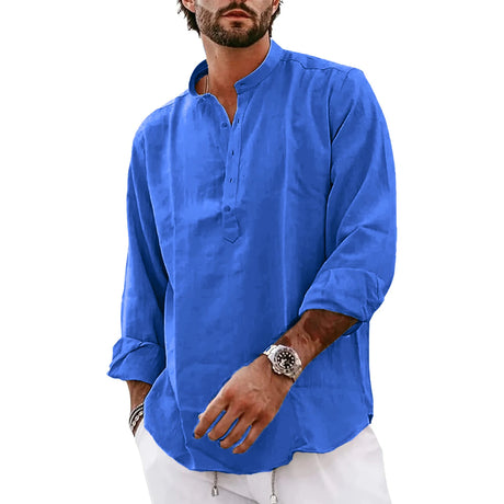 Streetwear Mens Cotton Linen Shirts Casual Lightweight Long Sleeve Henley Shirts for Men Beach Hawaiian Breathable T Shirts - Lootquake