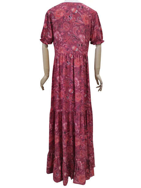 TEELYNN boho long dress Vintage 2023 floral print Chiffon three quarter sleeve v-neck summer Gypsy Hippie women dresses vestidos - Lootquake