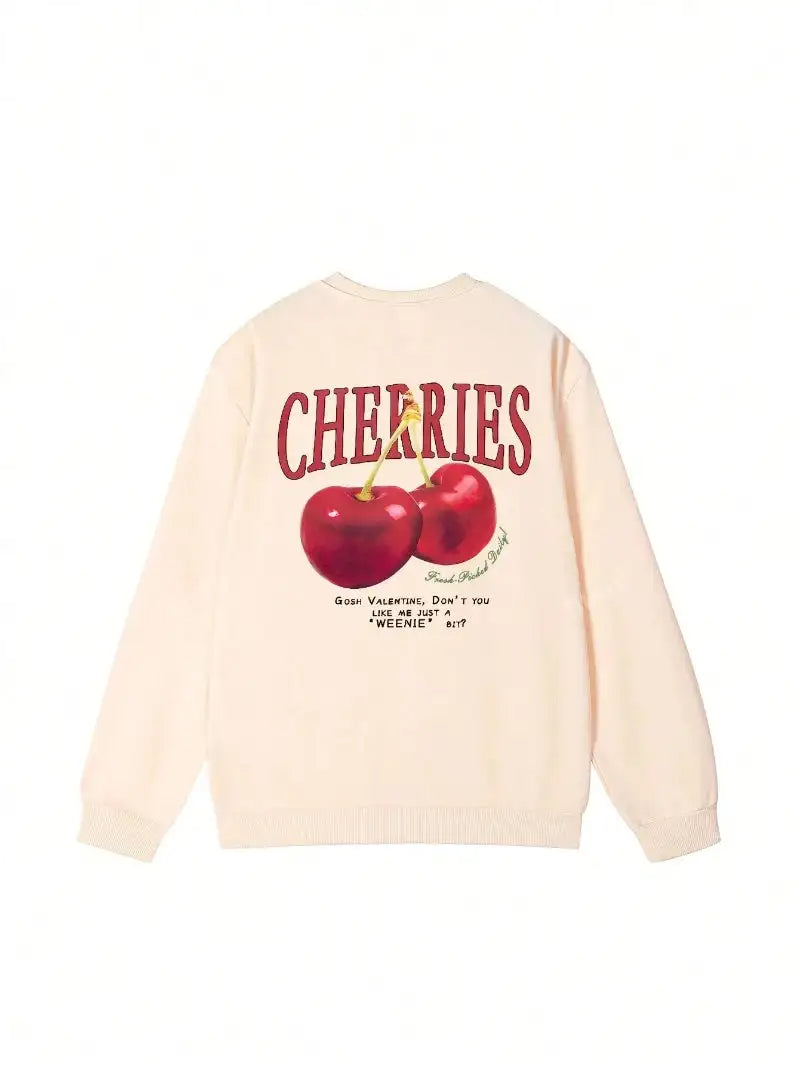 Casual Women's Sweatshirts Cherries Graphic Printing Hoodies Crewneck Fleece Warm Comfortable Pullovers Autumn Winter Streetwear - Lootquake