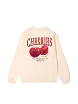 Casual Women's Sweatshirts Cherries Graphic Printing Hoodies Crewneck Fleece Warm Comfortable Pullovers Autumn Winter Streetwear - Lootquake