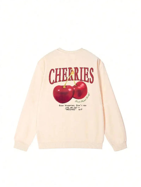 Casual Women's Sweatshirts Cherries Graphic Printing Hoodies Crewneck Fleece Warm Comfortable Pullovers Autumn Winter Streetwear - Lootquake