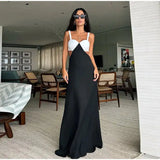 Fashion Black White Patchwork Long Dress Women Sexy Hollow Waist Slim Fits Party Robes Causal Vocation High Street Vestidos - Lootquake