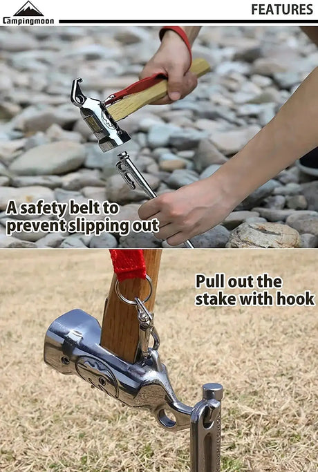 Campingmoon 1PCS Outdoor Multi-purpose Stainless Steel Copper Head Nail Puller Camping Hammer Fixed Tent Nail With Safety Rope - Lootquake