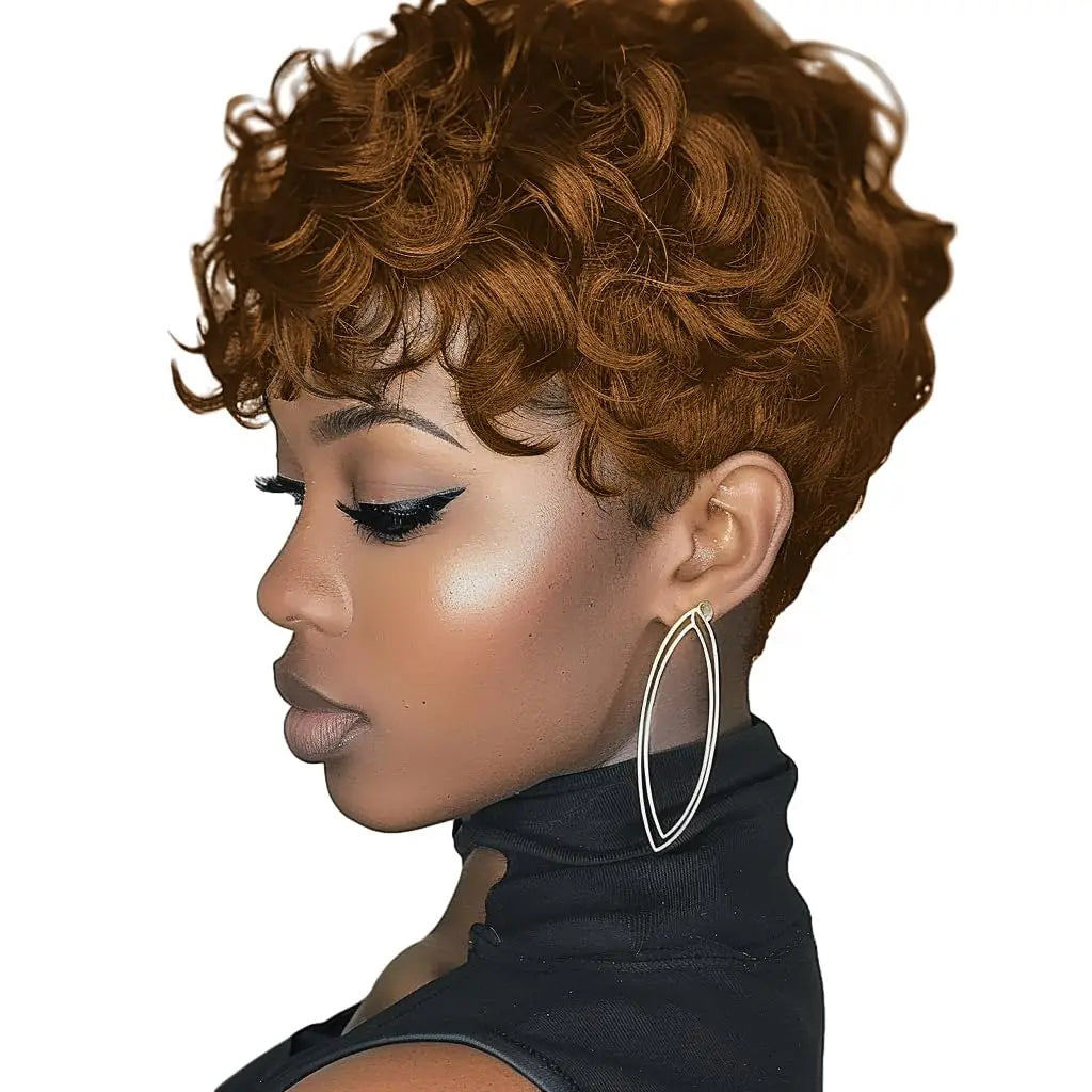 Black Women's Short Curly Elf Wig | Natural Wave Synthetic Wig (Black Color, Layered Elf Cut, Daily Use)
