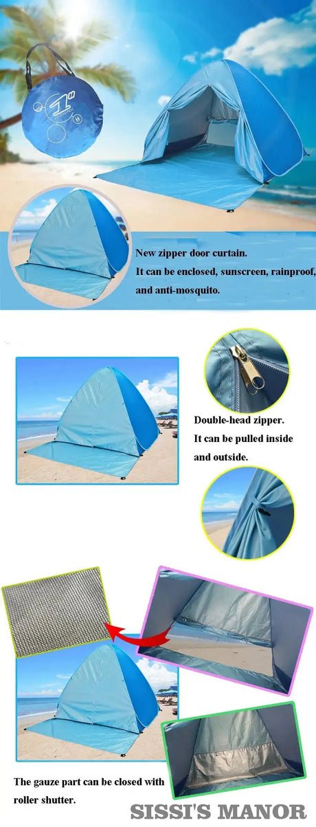 With Door Curtain 2-3Persons Pop Up Beach Tent Automatic Quickly Open Outdoor Camping Tour UV50+ Portable Ultralight Sunscreen - Lootquake