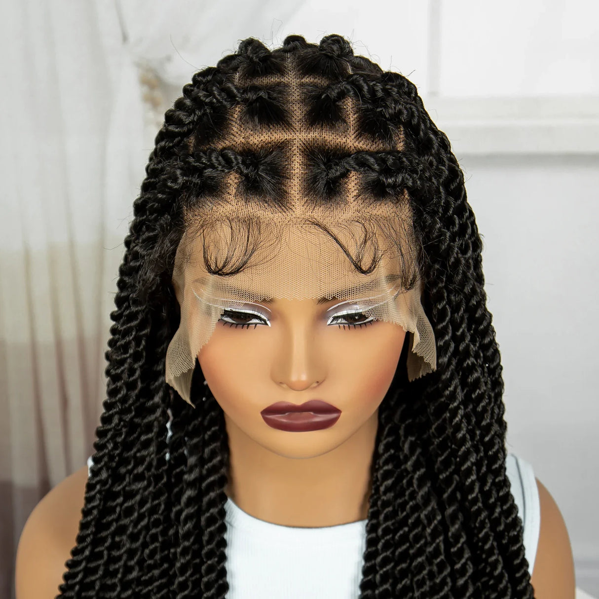 34" Knotless Box Twist 360° HD Full Lace Wig | Baby Hair | Twisted Braids | Black Women