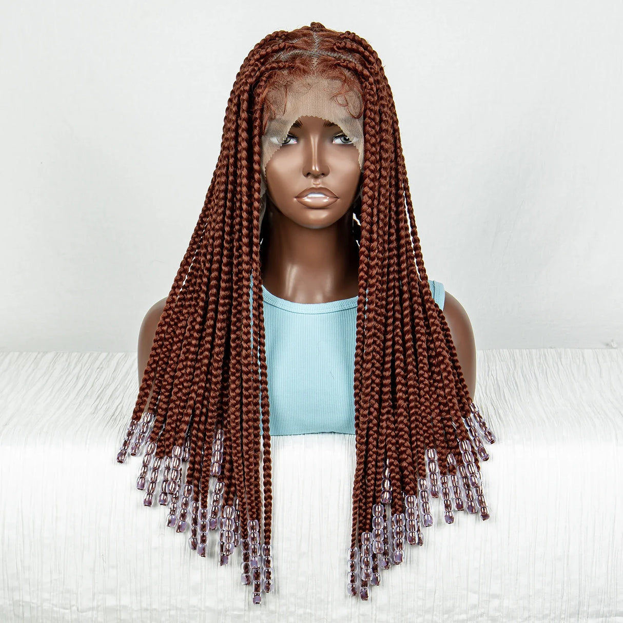 #350 Knotless Box Braids Wig | Dark Ombre | Lace Frontal | Short Straight Braids | Black Women