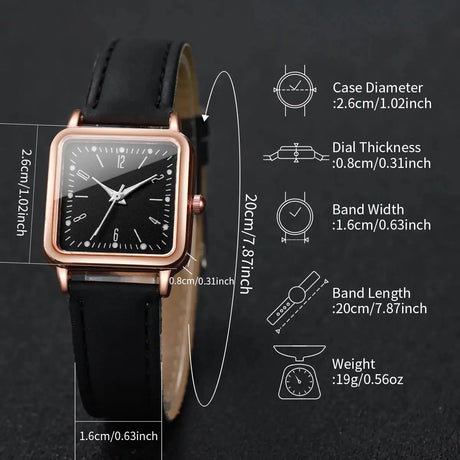 3PCs/Set Women's Fashion Watch Square Simple Dial Leather Quartz Watch Set - Lootquake
