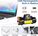 USB Rechargeable Portable Mini Powerful LED Headlamp XPE+COB Hunting Headlight Waterproof Head Torch with Tail Magnetic - Lootquake