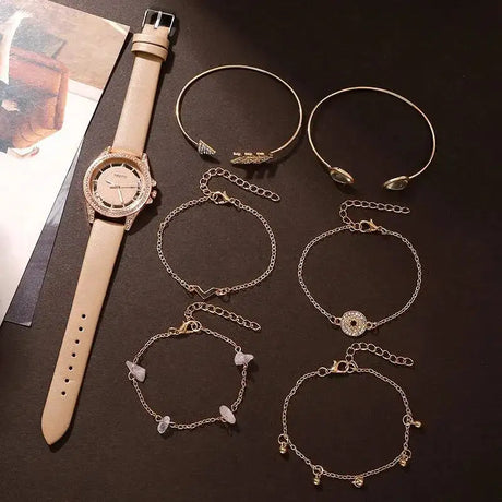 Women's Fashion Quartz Watch Luxury Khaki Leather Band Analog WristWatch Ladies Watch Women Dress Bracelet Set Reloj Mujer Clock - Lootquake