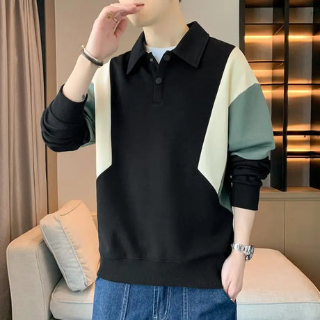 Big Size Pullover Contrasting Colors Mens Polo Shirts Oversize Splicing Male Sweatshirts Sale High Brand Fashion Korean Luxury S - Lootquake